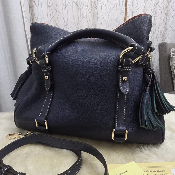 Dooney & Bourke Large Navy Pebbled Leather Florentine Sorrento Satchel w/ Strap - Picture 7 of 10